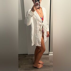 Roxy White Textured Swim Coverup